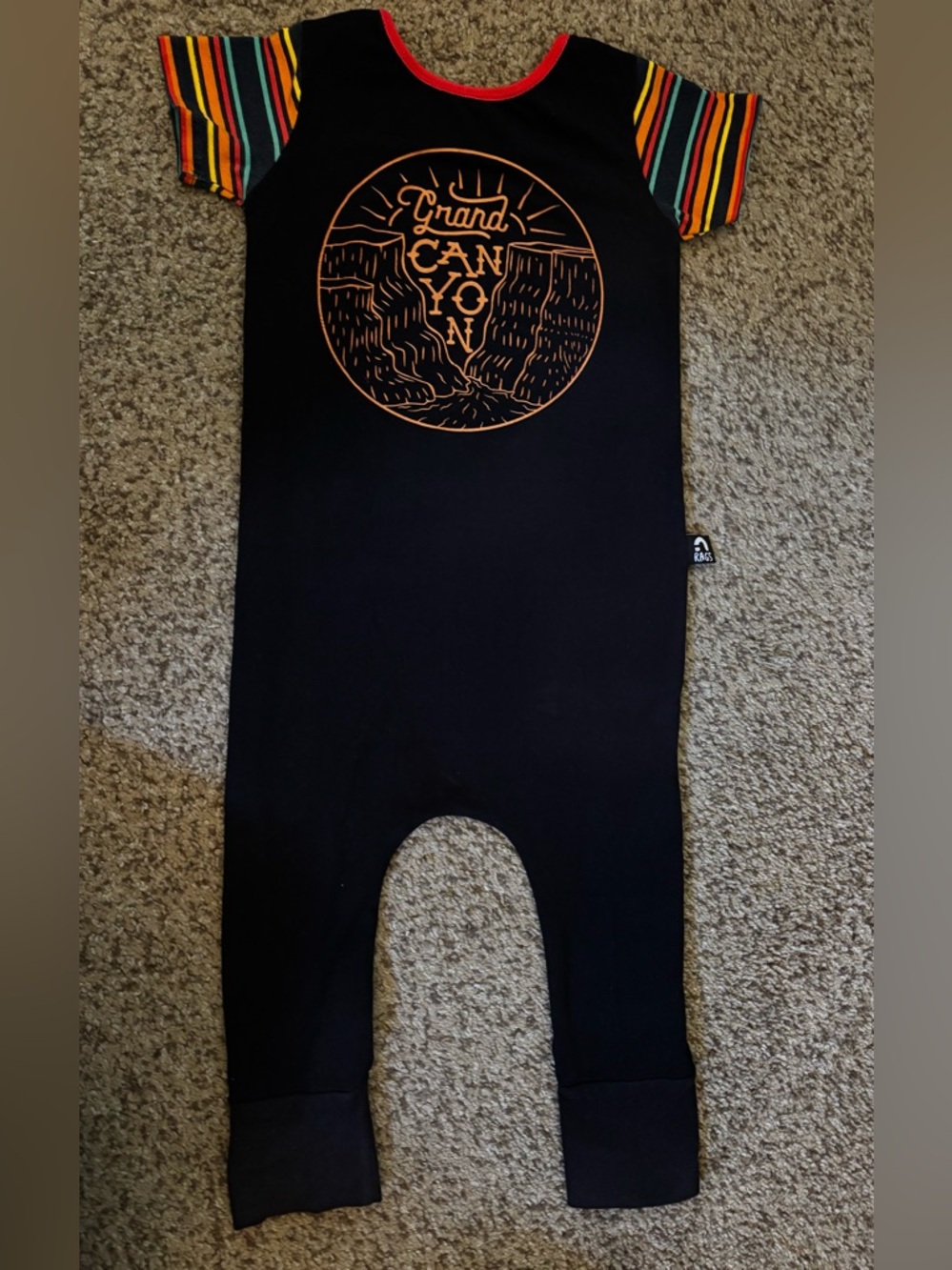 Kids Black 'Grand Canyon' Graphic One-Piece Bodysuit with Multicolor Stripes